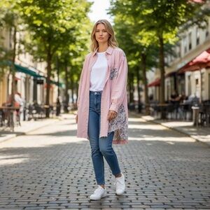 BlueVelvet XL Pink Women's Duster with Paisley Detail